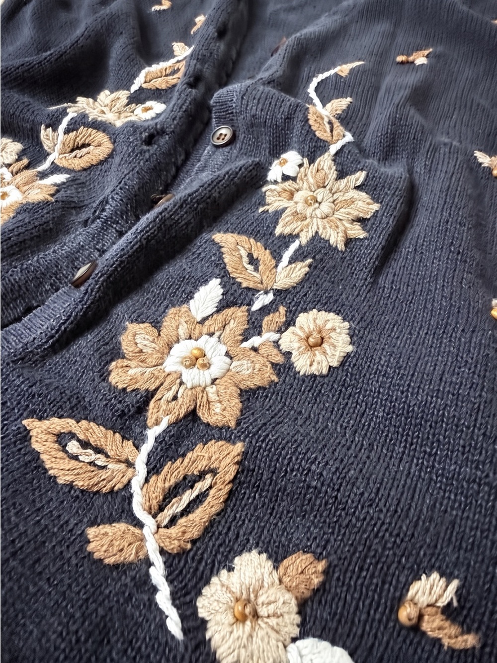 croft & barrow Black Embroidered Floral Button-Front Women's Vest - Picture 4 of 6